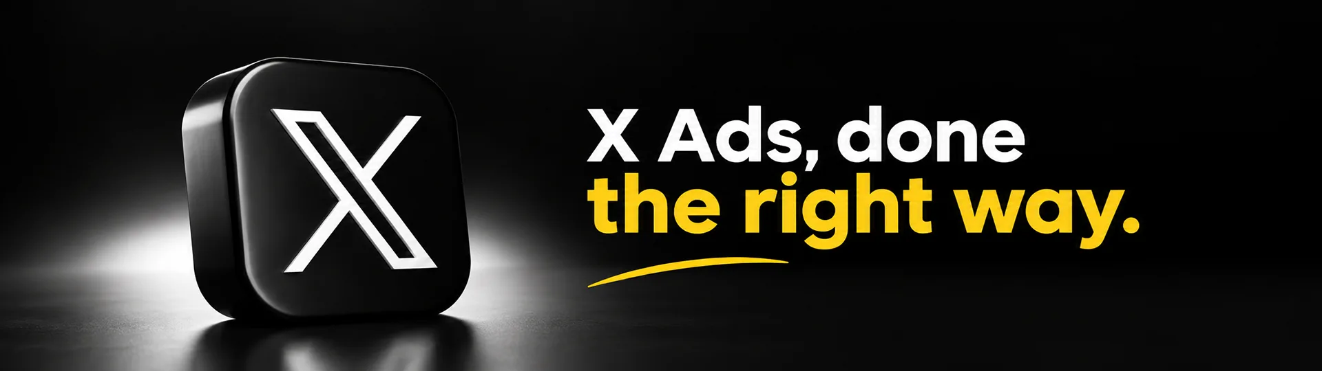 Glowing X logo tile beside the line X Ads, done the right way